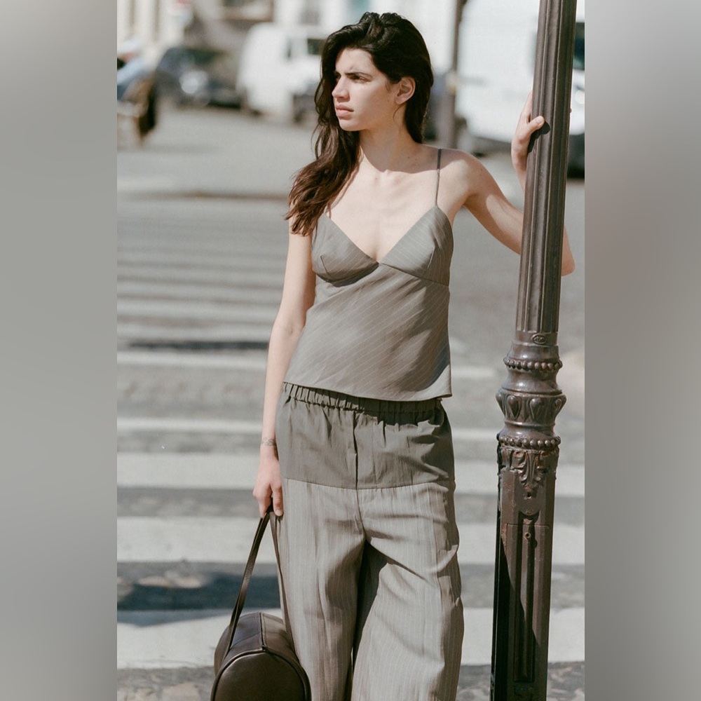 St. Agni Bias Cami - Khaki Pinstripe